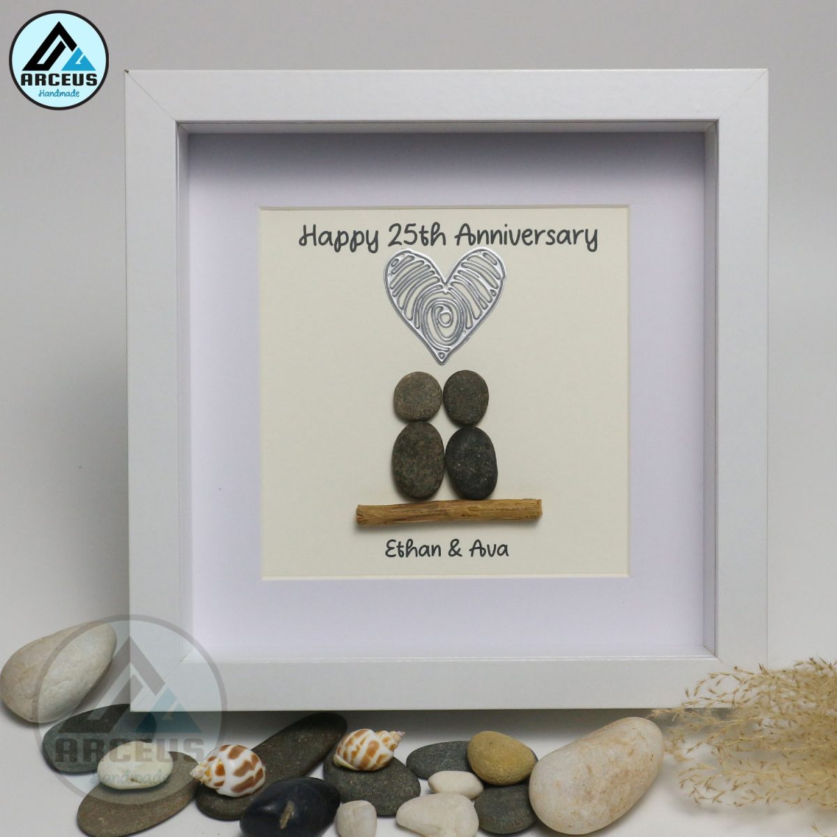 Personalised 20th Wedding Anniversary Pebble Art, Couple Pebble Art, Traditional Anniversary Pebble Painting for Her, Pebble Art Gift - Image 1