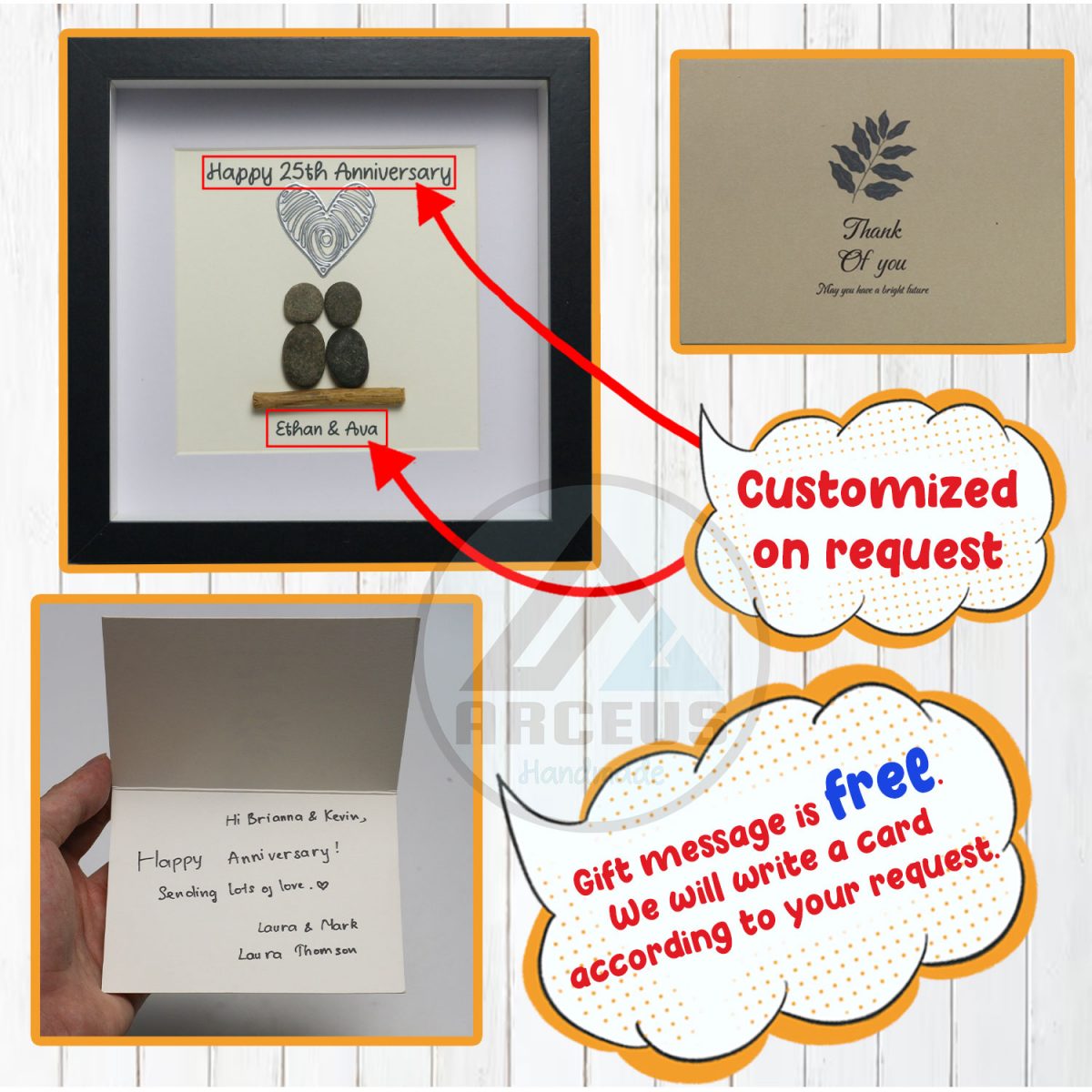 Personalised 20th Wedding Anniversary Pebble Art, Couple Pebble Art, Traditional Anniversary Pebble Painting for Her, Pebble Art Gift - Image 3