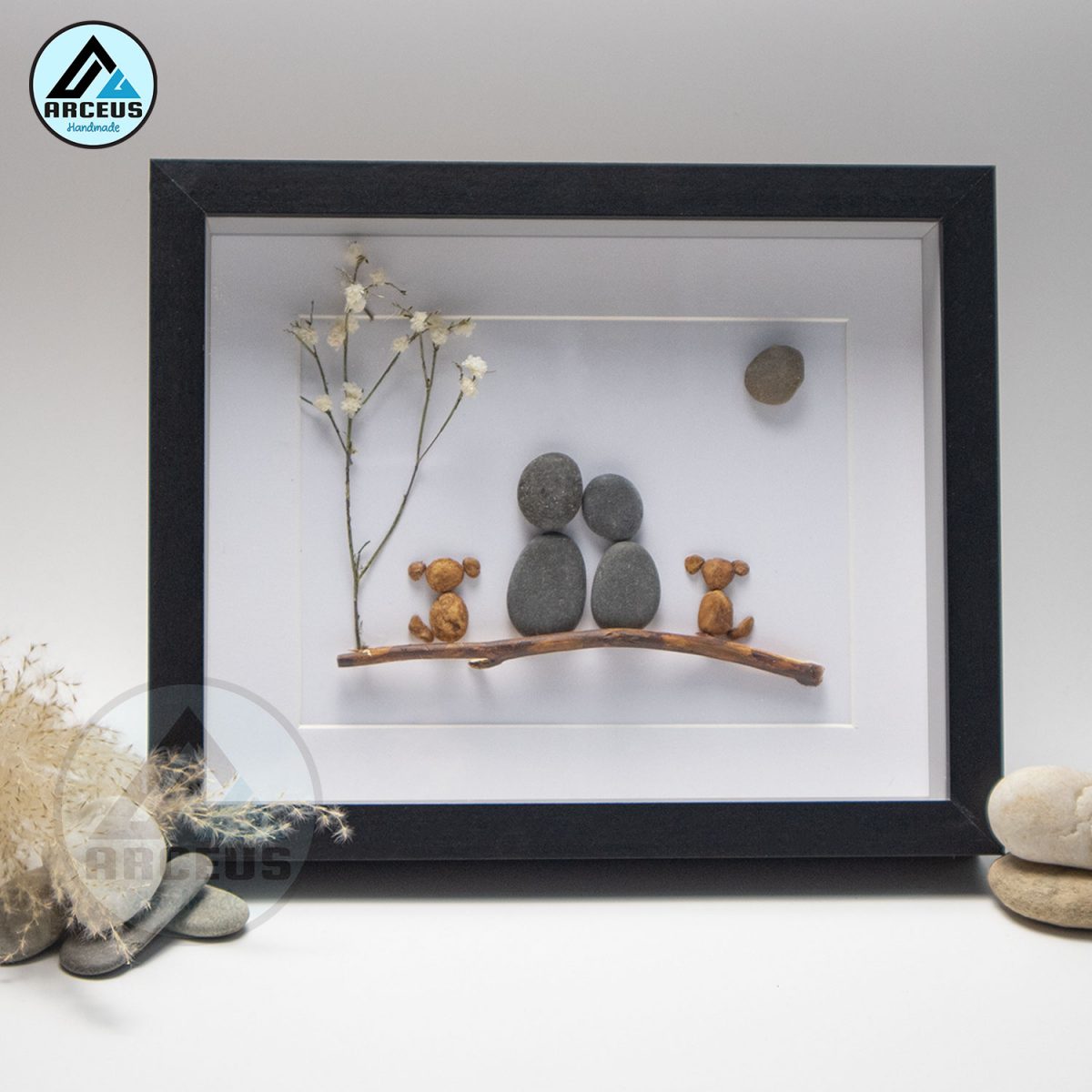 Pebble Art Couple with Two Dogs Pebble Art, Anniversary Wedding, Gift for Retirement, Housewarming, Bridal Shower Engagement, Pebble Art Gift, Pebble Painting - Image 4