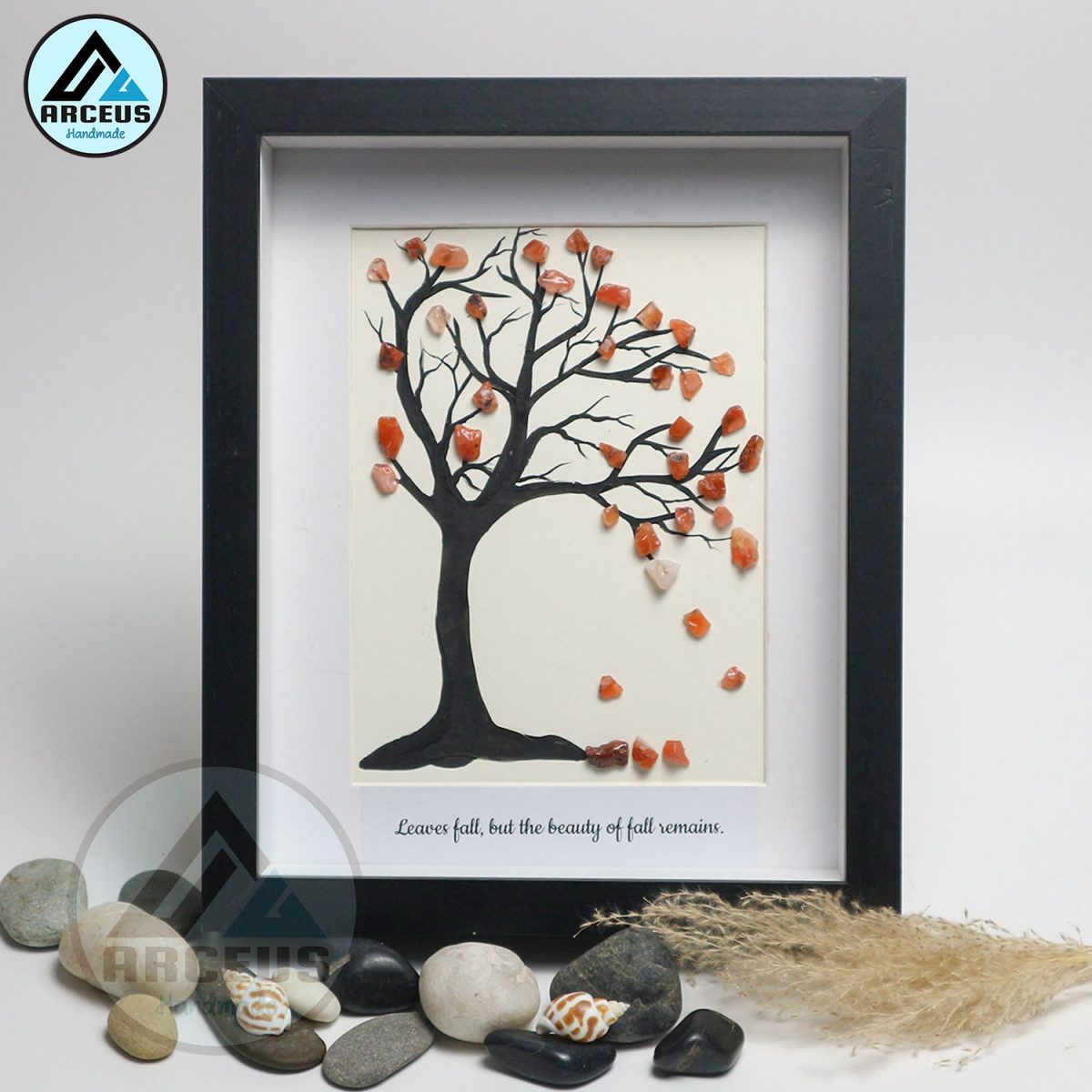 Fall Tree Pebble Art Picture Frame, Falling Leaves, Autumn Wall Hanging, Pebble Art Tree, Decorative Gifts, Pebble Art Gift, Pebble Painting - Image 6