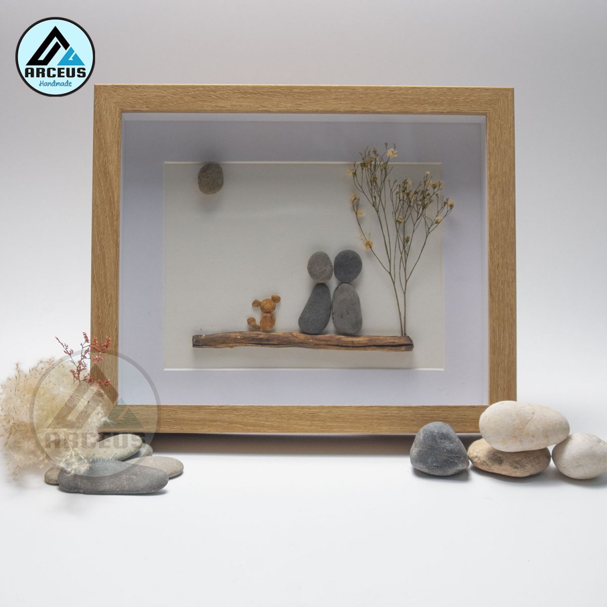 Couple and Dog Pebble Art, Gift for Wedding, Housewarming, Bridal Shower Engagement, Pebble Art Gift, Pebble Painting - Image 4