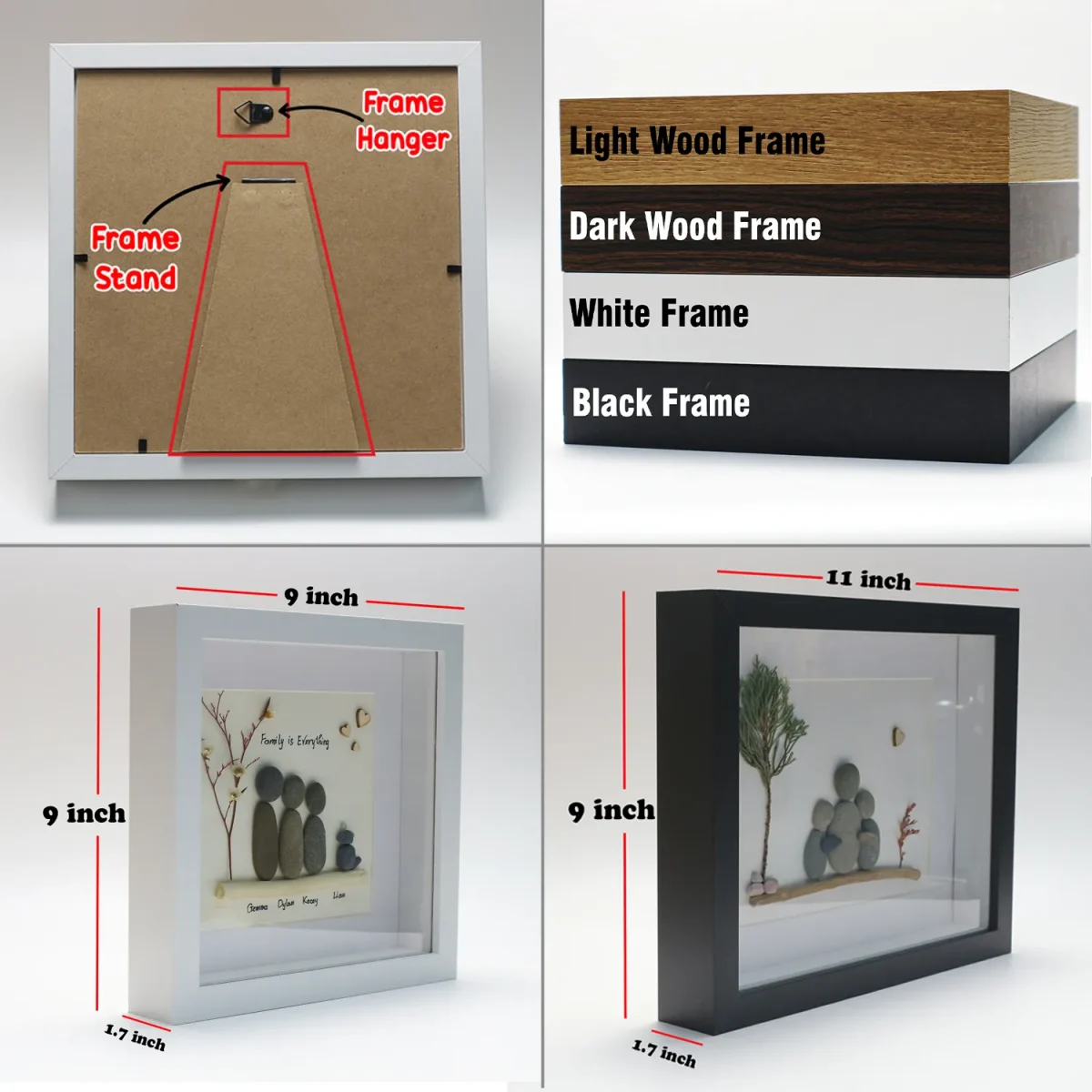 Grandmother Pebble Art, Pebble Art Birthday Gift For Nana, Christmas Gift For Grandma, Grandma & Grandchildren Pebble Frame, Pebble Art Gift - Image 7