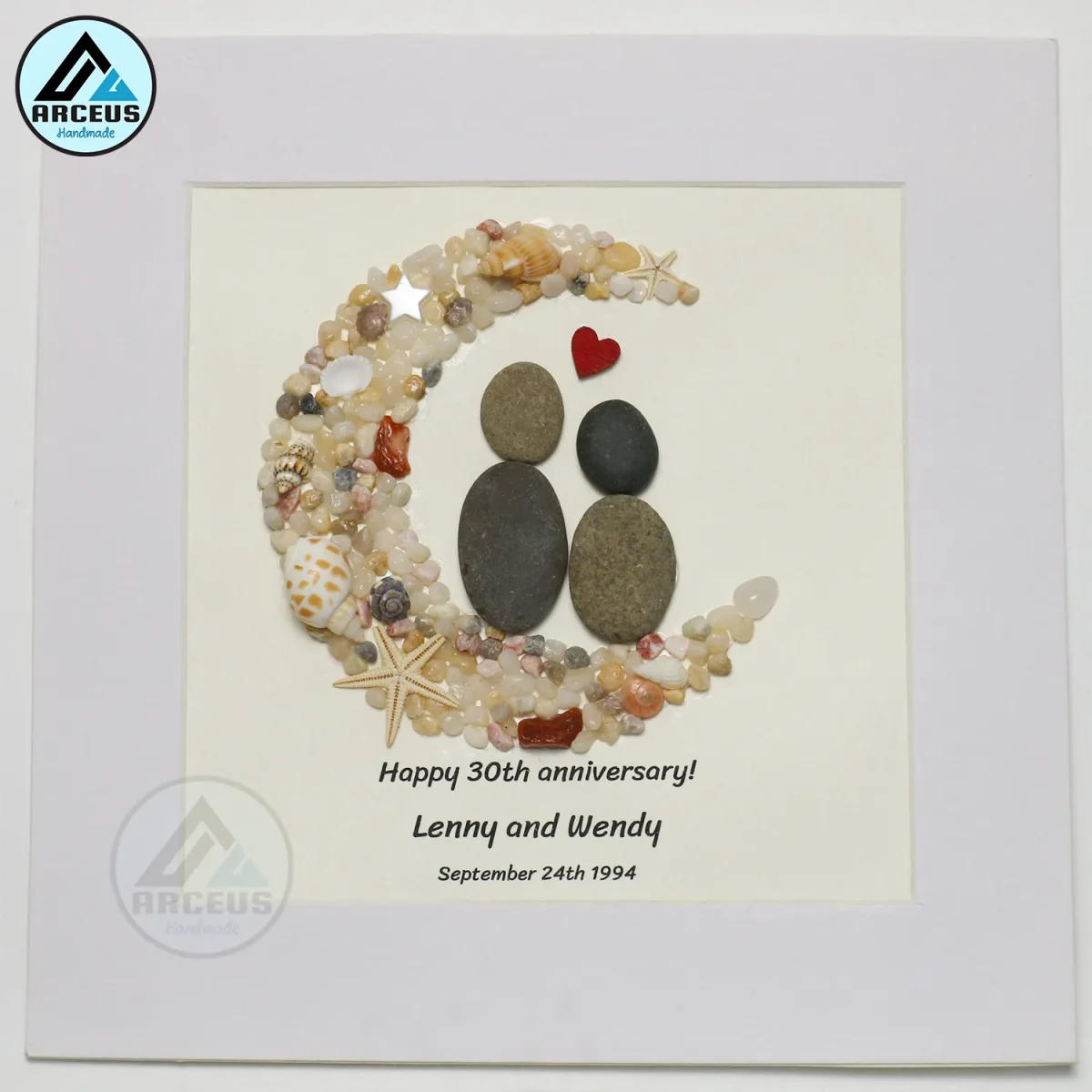 Personalized Pebble Art Our Wedding Day Keepsake Frame, Anniversary Pebble Picture Frame, Anniversary Pebble Painting, Gift Wedding, Pebble Art Gift - Image 2