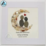 Personalized Pebble Art Our Wedding Day Keepsake Frame, Anniversary Pebble Picture Frame, Anniversary Pebble Painting, Gift Wedding, Pebble Art Gift - Image 2