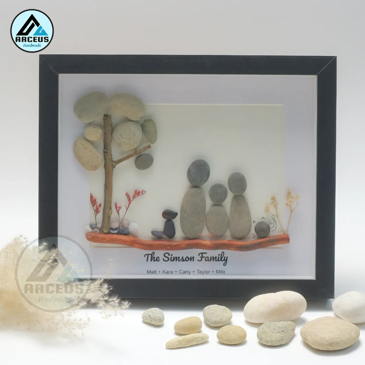Personalised Couple With Pets Pebble Art, Pebble Art Gift, Couple With Dog Cat Pebble Art, Family With Cat Pebble Art, Gift for Family - Image 5