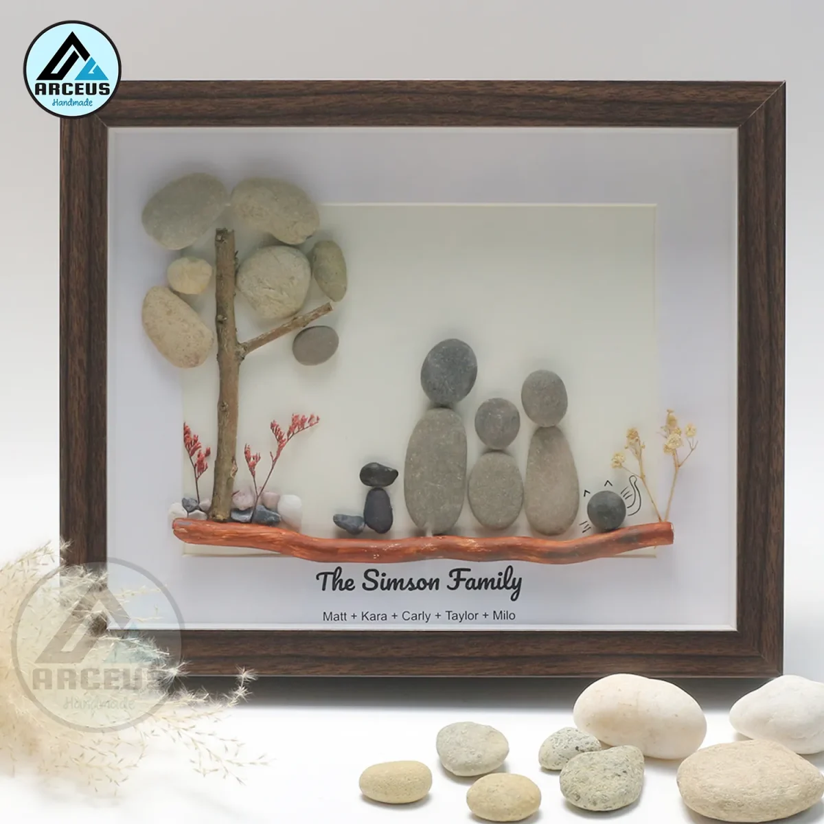 Personalised Couple With Pets Pebble Art, Pebble Art Gift, Couple With Dog Cat Pebble Art, Family With Cat Pebble Art, Gift for Family - Image 3