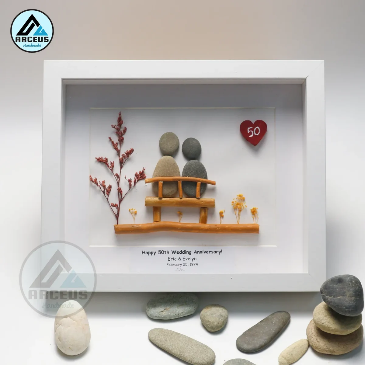 XNJPG AMZ00095-1 Personalised Golden Anniversary Pebble Art, Gift For Golden Anniversary, 50th Anniversary Pebble Art, Golden Wedding Gift For Husband, Parents - Image 1