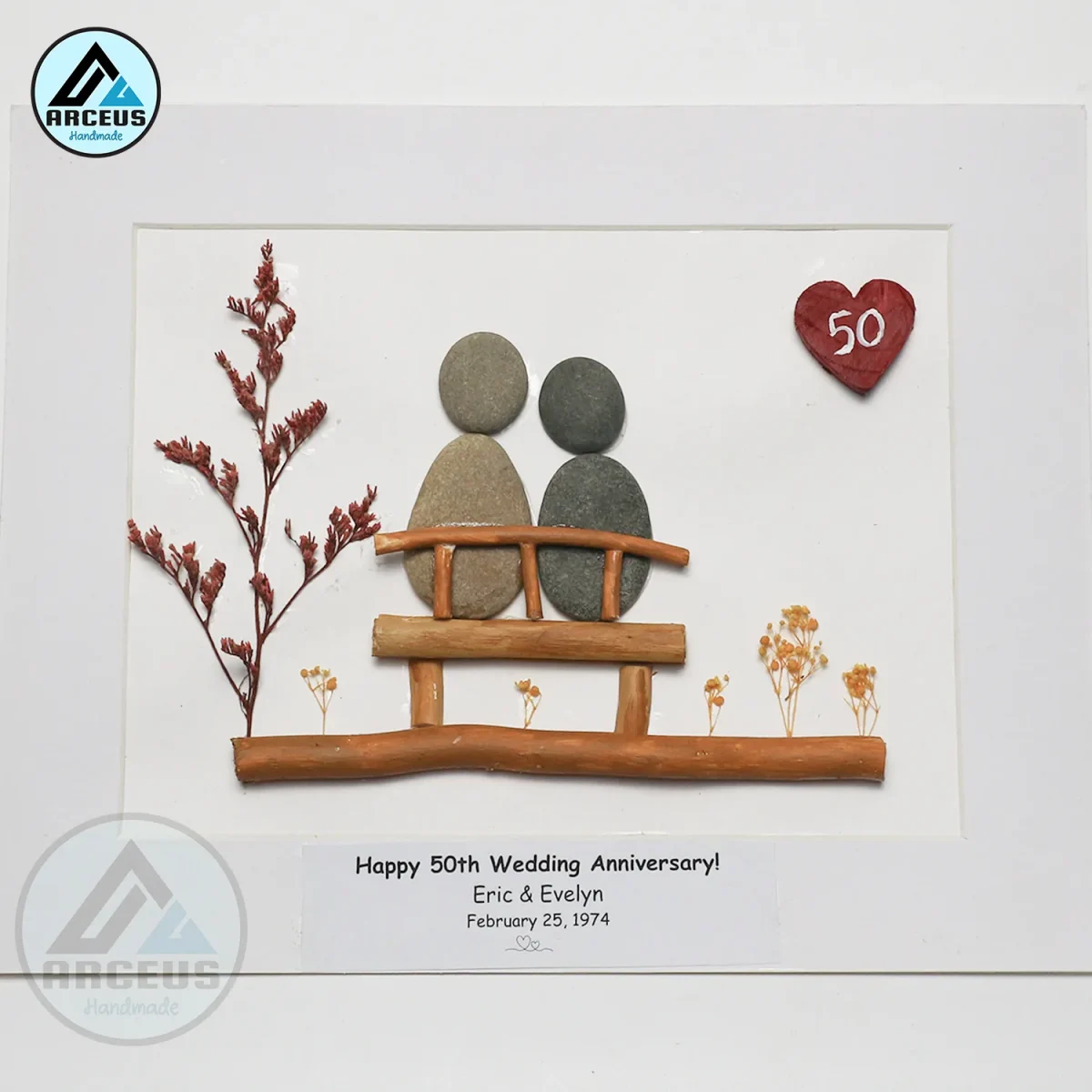 Personalised Golden Anniversary Pebble Art, Gift For Golden Anniversary, 50th Anniversary Pebble Art, Golden Wedding Gift For Husband, Parents - Image 5