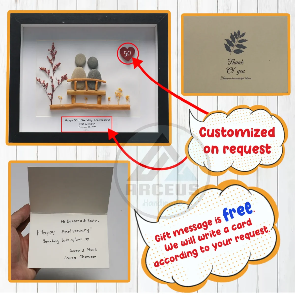 Personalised Golden Anniversary Pebble Art, Gift For Golden Anniversary, 50th Anniversary Pebble Art, Golden Wedding Gift For Husband, Parents - Image 3