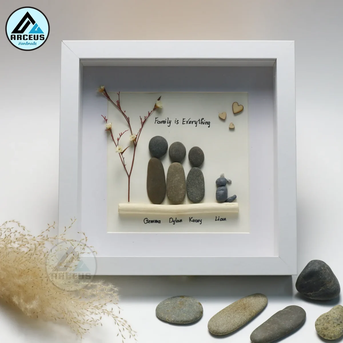 Personalised Family Is Everything Pebble Art, Family Pebble Art, Gift for Family, Gift Friend, New Home Gift Pebble Frame, Pebble Art Gift - Image 1