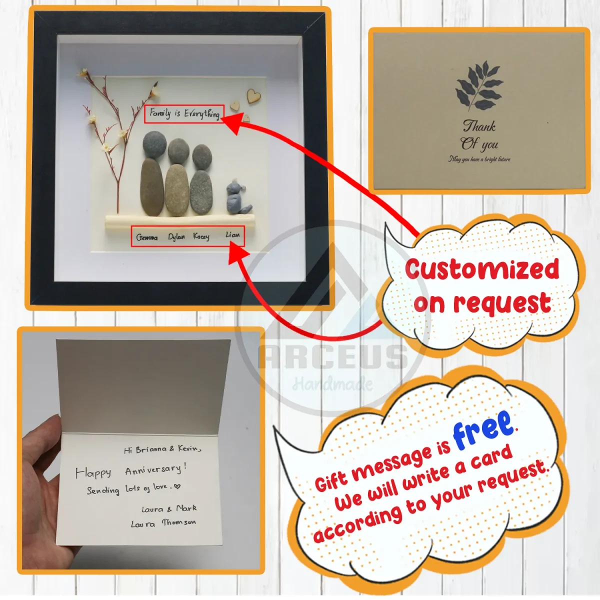 Personalised Family Is Everything Pebble Art, Family Pebble Art, Gift for Family, Gift Friend, New Home Gift Pebble Frame, Pebble Art Gift - Image 3