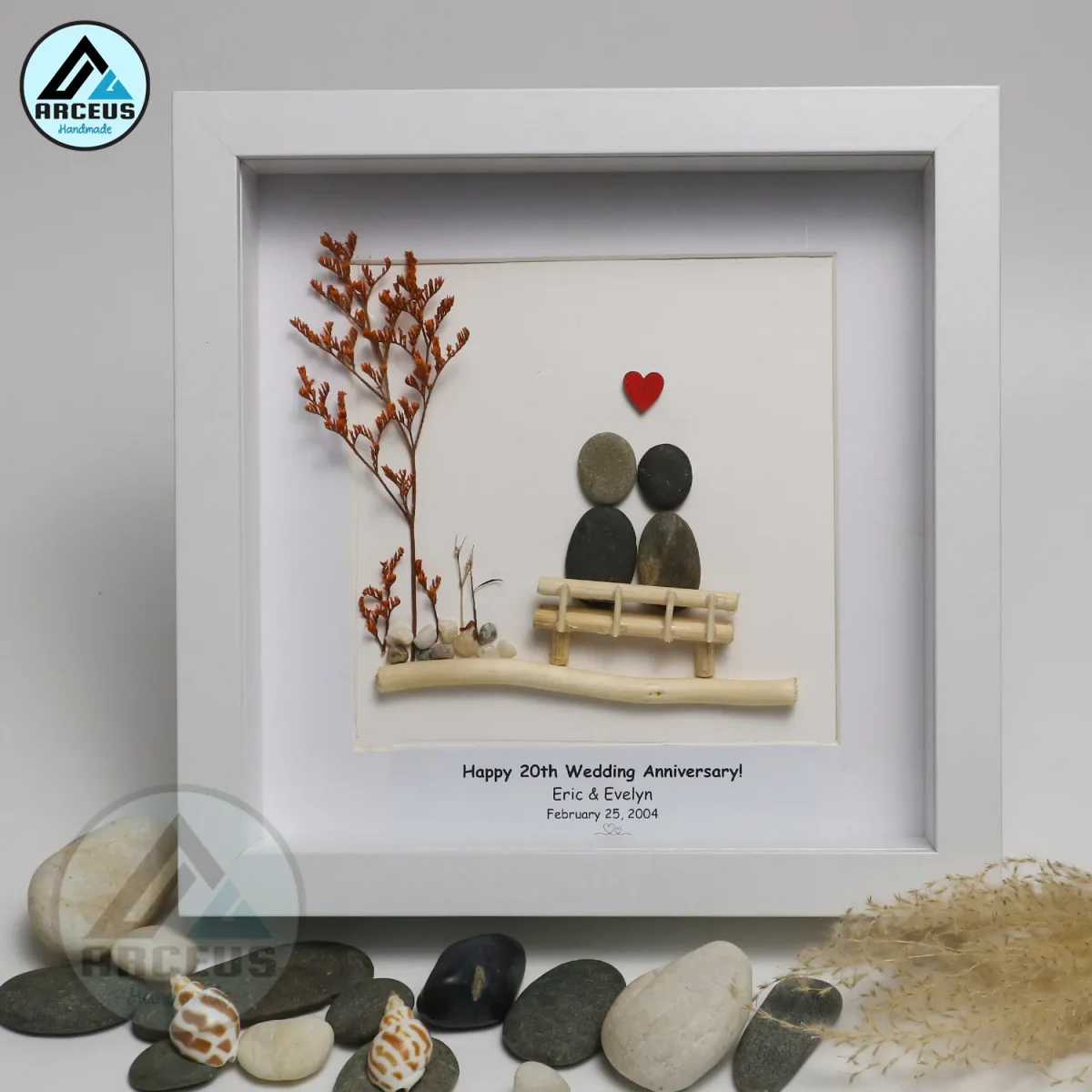XNJPG AMZ00106-02 Personalized Happy 20th Wedding Anniversary, Anniversary Pebble Art, Custom Pebble Art Gift, Mr & Mrs Pebble Art, Couple Pebble Art - Image 1