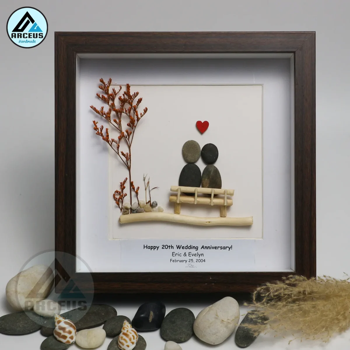 Personalized Happy 20th Wedding Anniversary, Anniversary Pebble Art, Custom Pebble Art Gift, Mr & Mrs Pebble Art, Couple Pebble Art - Image 4