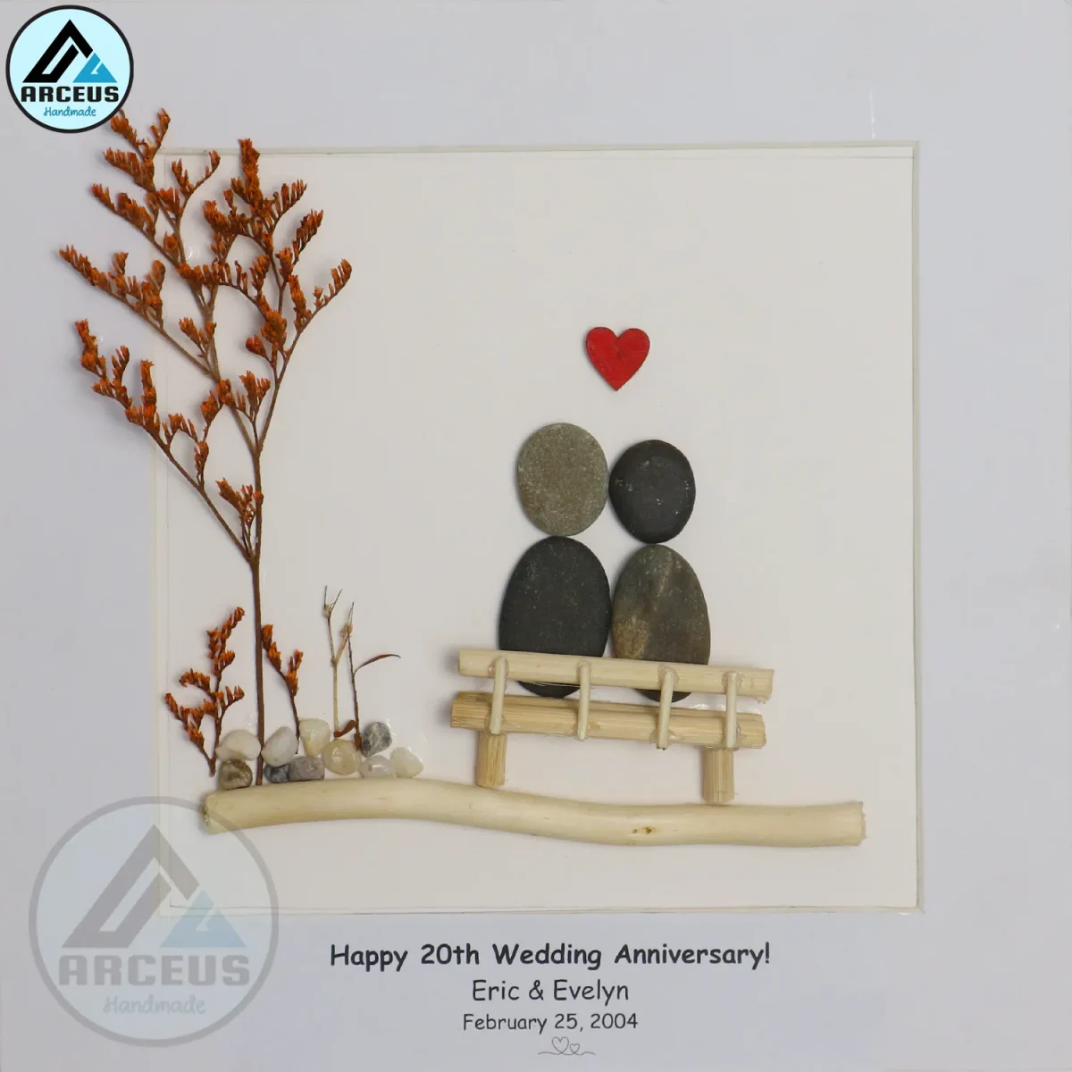 Personalized Happy 20th Wedding Anniversary, Anniversary Pebble Art, Custom Pebble Art Gift, Mr & Mrs Pebble Art, Couple Pebble Art - Image 2