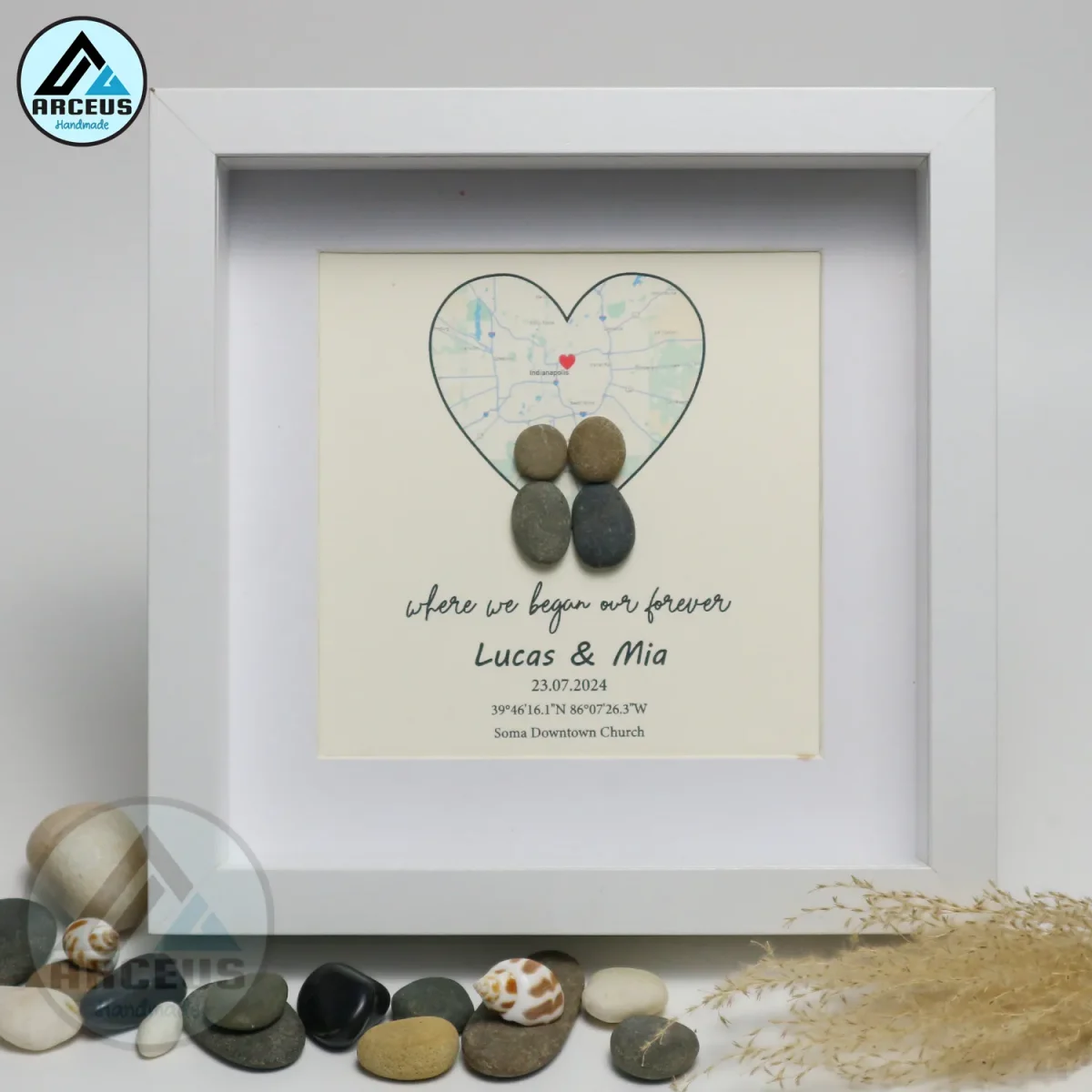 XNJPG AMZ00112-02 Grandmother Pebble Art, Pebble Art Birthday Gift For Nana, Christmas Gift For Grandma, Grandma & Grandchildren Pebble Frame, Pebble Art Gift - Image 1