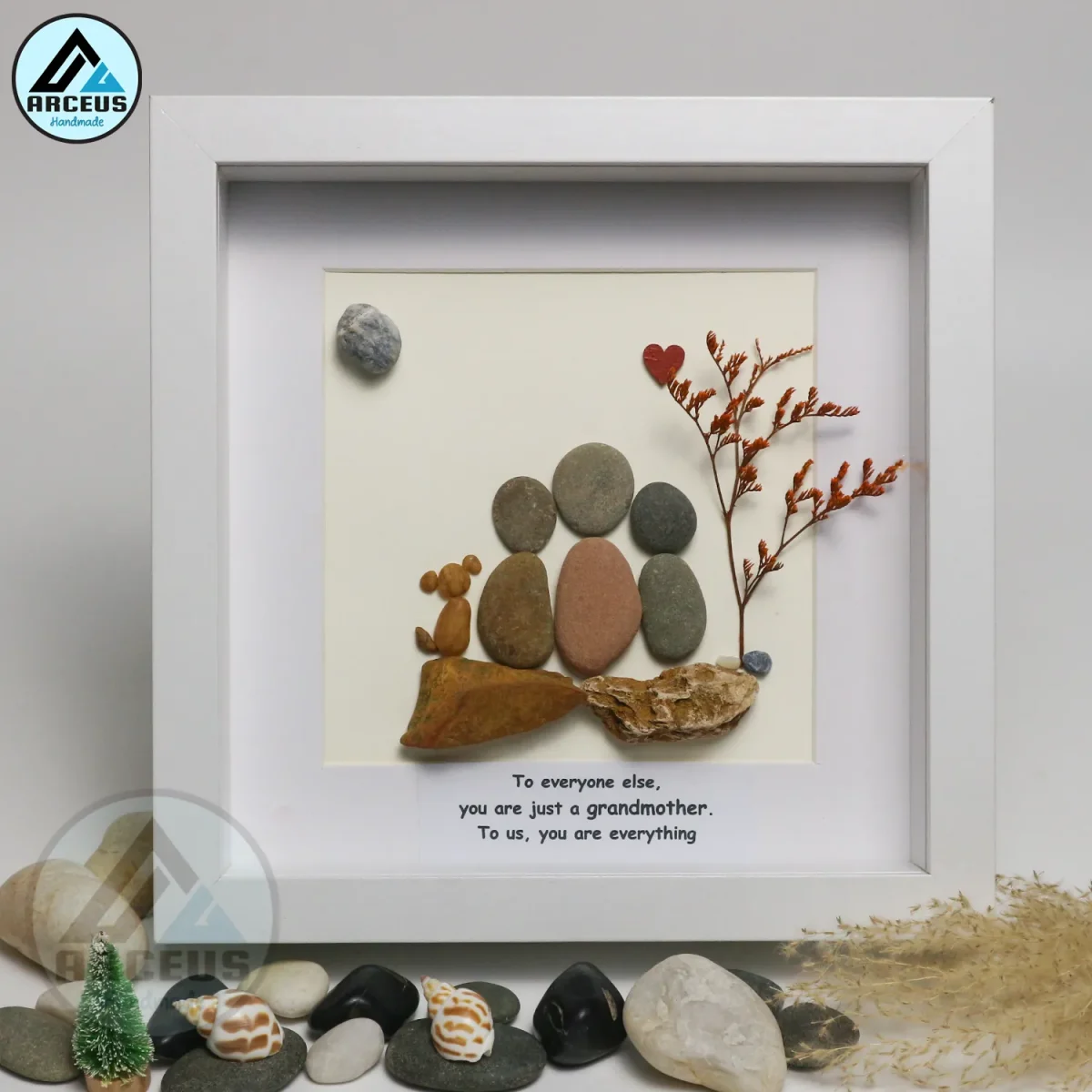 XNJPG AMZ00114-02 Grandmother Pebble Art, Pebble Art Birthday Gift For Nana, Christmas Gift For Grandma, Grandma & Grandchildren Pebble Frame, Pebble Art Gift - Image 1
