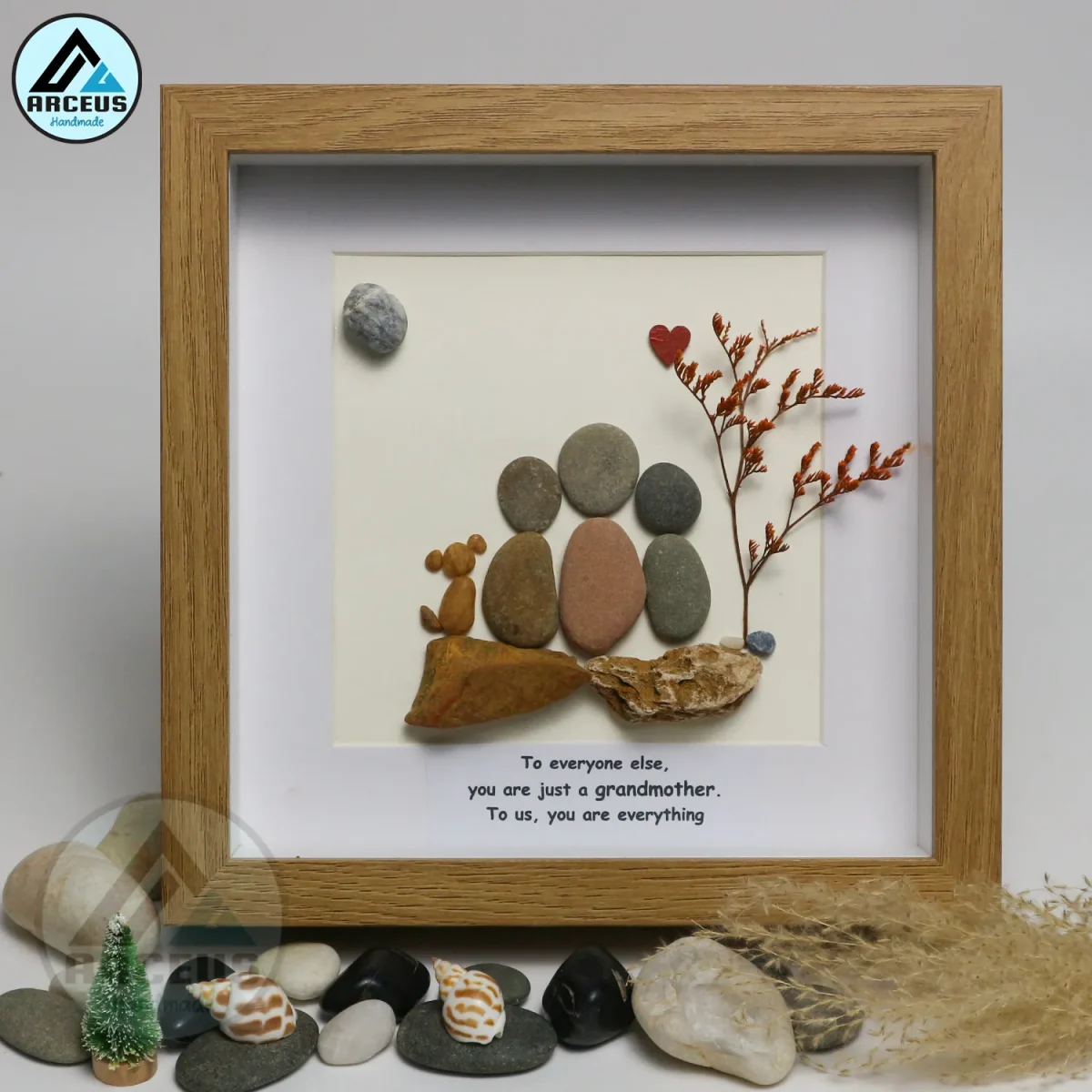 Grandmother Pebble Art, Pebble Art Birthday Gift For Nana, Christmas Gift For Grandma, Grandma & Grandchildren Pebble Frame, Pebble Art Gift - Image 5