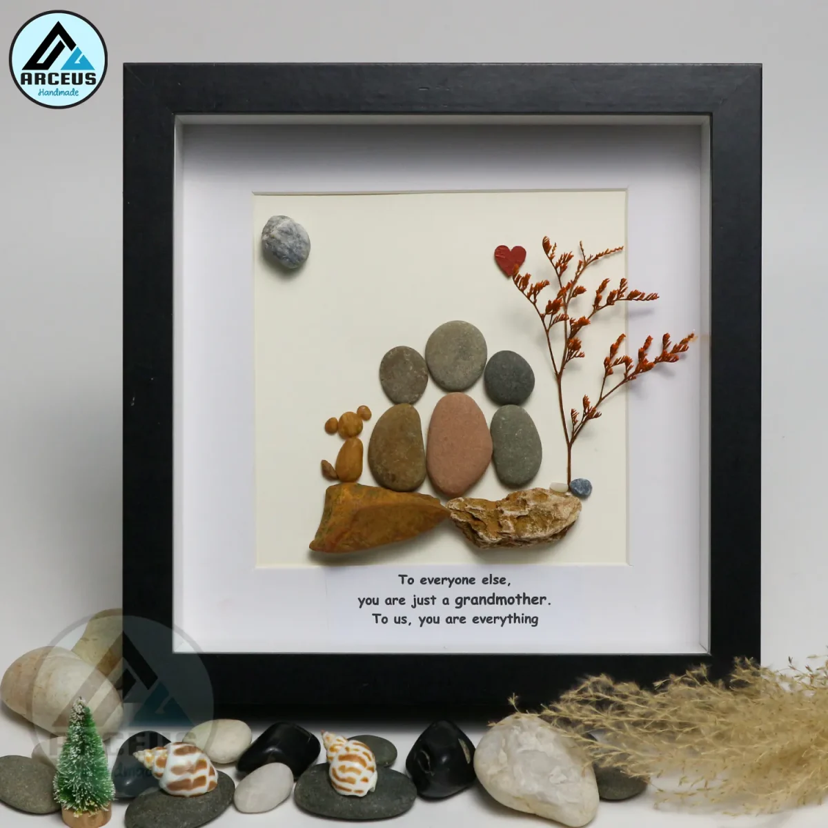 Grandmother Pebble Art, Pebble Art Birthday Gift For Nana, Christmas Gift For Grandma, Grandma & Grandchildren Pebble Frame, Pebble Art Gift - Image 4