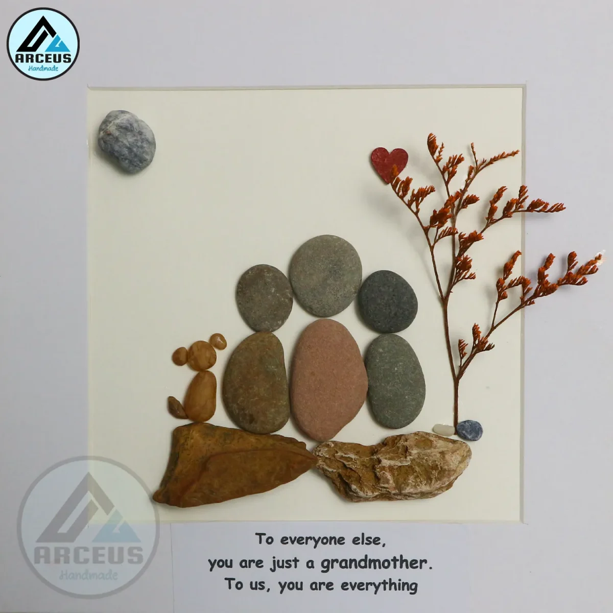 Grandmother Pebble Art, Pebble Art Birthday Gift For Nana, Christmas Gift For Grandma, Grandma & Grandchildren Pebble Frame, Pebble Art Gift - Image 2