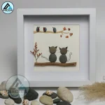 Cat and Bird Pebble Art, Cute Pet Pebble Art, Gift For Family, Fathers Mothers Gift, New Home Gift, Family Pebble Art, Dog Cat  Pebble Art