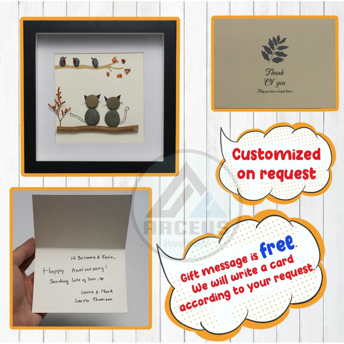 Cat and Bird Pebble Art, Cute Pet Pebble Art, Gift For Family, Fathers Mothers Gift, New Home Gift, Family Pebble Art, Dog Cat  Pebble Art - Image 3