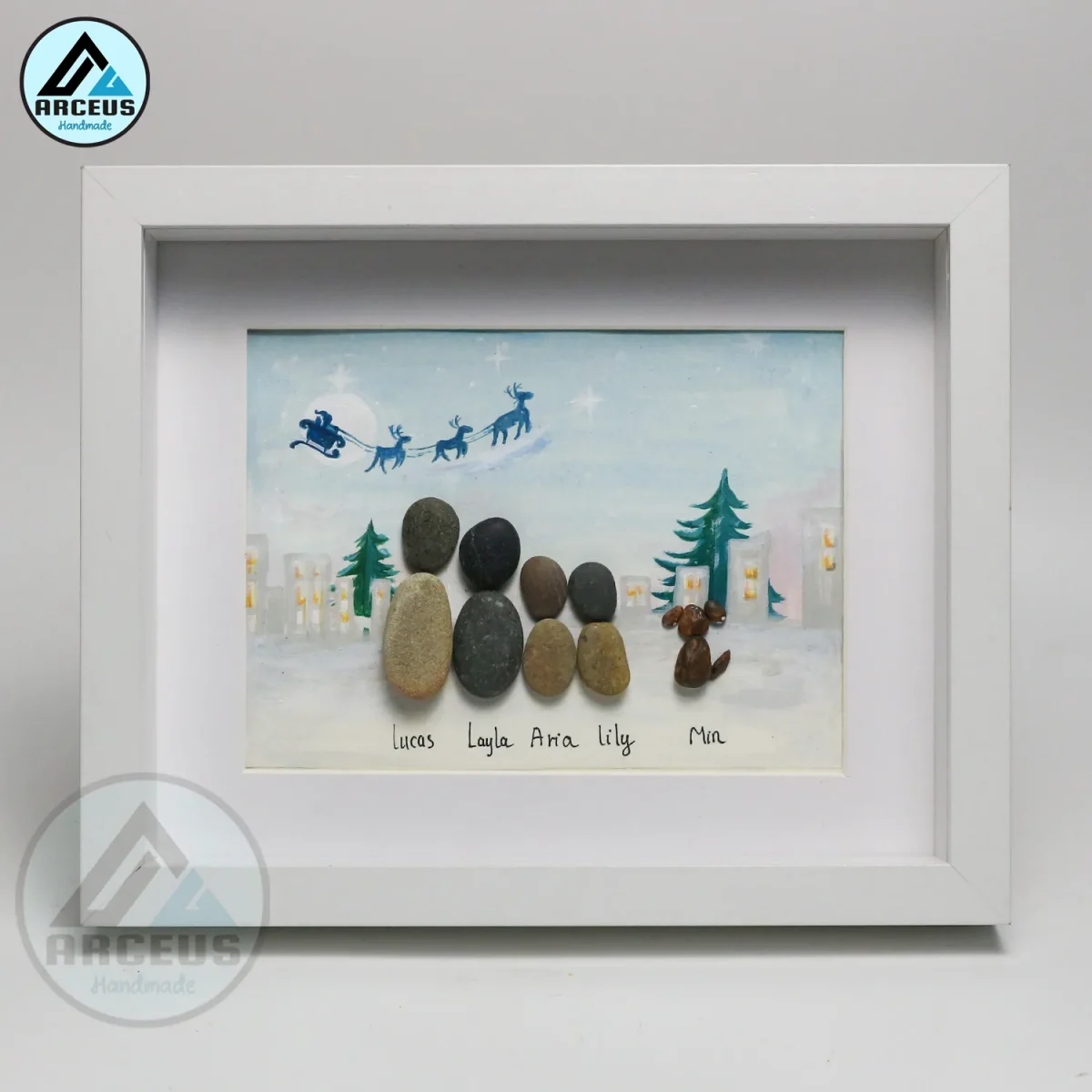 Personalised Christmas Family Pebble Art, Pebble Art Christmas, Custom Family with Pets, Pebble Art Gift, Christmas Eve Family Pebble Frame - Image 8