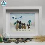 Personalised Christmas Family Pebble Art, Pebble Art Christmas, Custom Family with Pets, Pebble Art Gift, Christmas Eve Family Pebble Frame