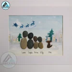 Personalised Christmas Family Pebble Art, Pebble Art Christmas, Custom Family with Pets, Pebble Art Gift, Christmas Eve Family Pebble Frame - Image 2