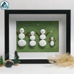 Personalized Christmas Family Pebble Art, Family Christmas Pebble Art, Custom Family with Pets, Pebble Art Gift, Snowman Family Pebble Frame