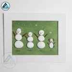 Personalized Christmas Family Pebble Art, Family Christmas Pebble Art, Custom Family with Pets, Pebble Art Gift, Snowman Family Pebble Frame - Image 2