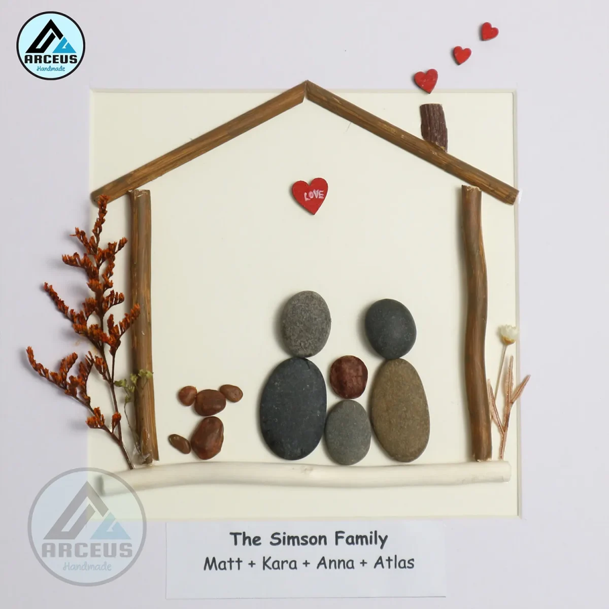 Personalised The Family with Pets Pebble Art, Fall Tree Family Pebble Art, Gift for Family, New Home Gift, Pebble Frame, Pebble Art Gift - Image 2
