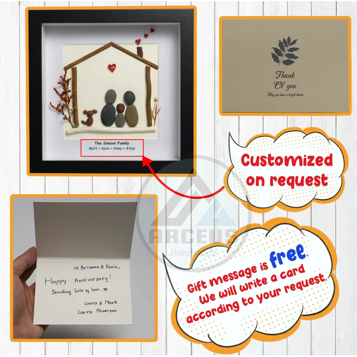 Personalised The Family with Pets Pebble Art, Fall Tree Family Pebble Art, Gift for Family, New Home Gift, Pebble Frame, Pebble Art Gift - Image 3