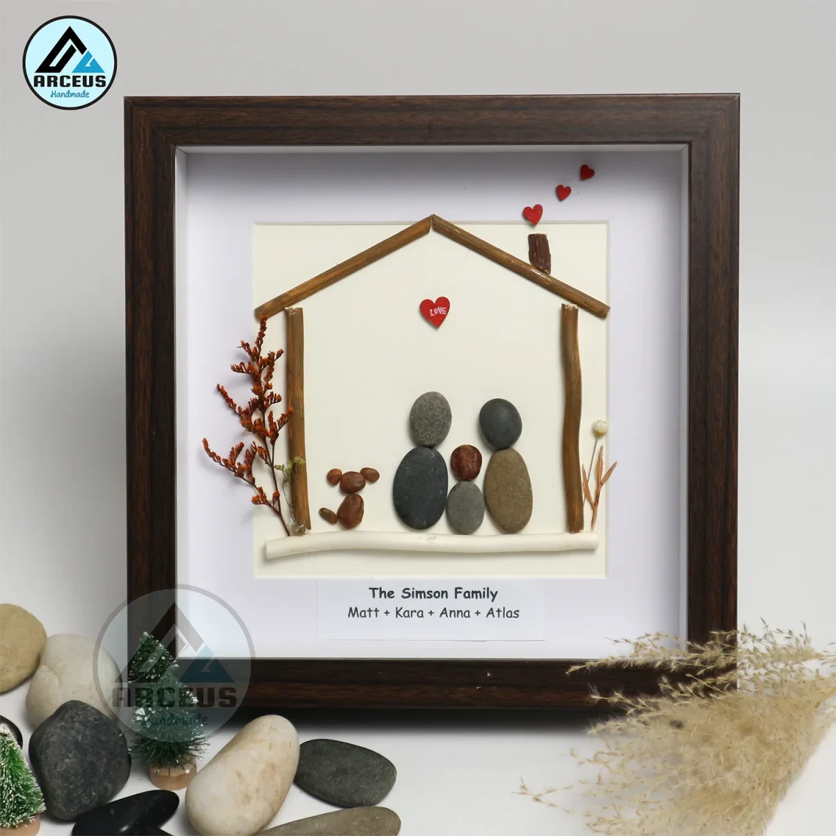 Personalised The Family with Pets Pebble Art, Fall Tree Family Pebble Art, Gift for Family, New Home Gift, Pebble Frame, Pebble Art Gift - Image 6