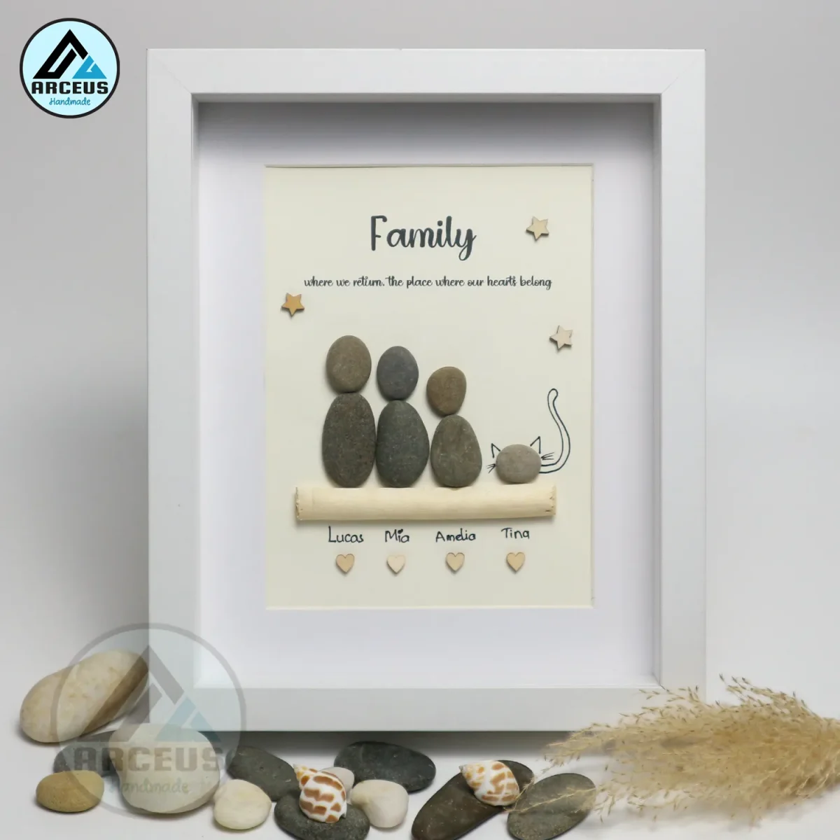 Personalised Family Pebble Art, Family Is Everything Pebble Art, Gift for Family, Gift Friends, New Home Gift Pebble Frame, Pebble Art Gift - Image 1