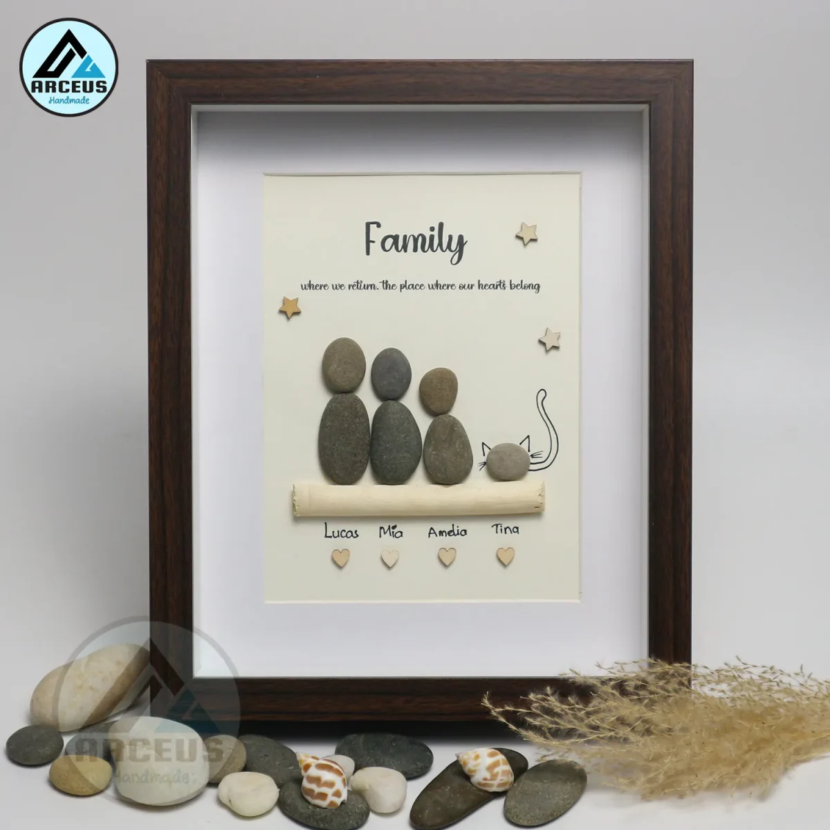 Personalised Family Pebble Art, Family Is Everything Pebble Art, Gift for Family, Gift Friends, New Home Gift Pebble Frame, Pebble Art Gift - Image 5