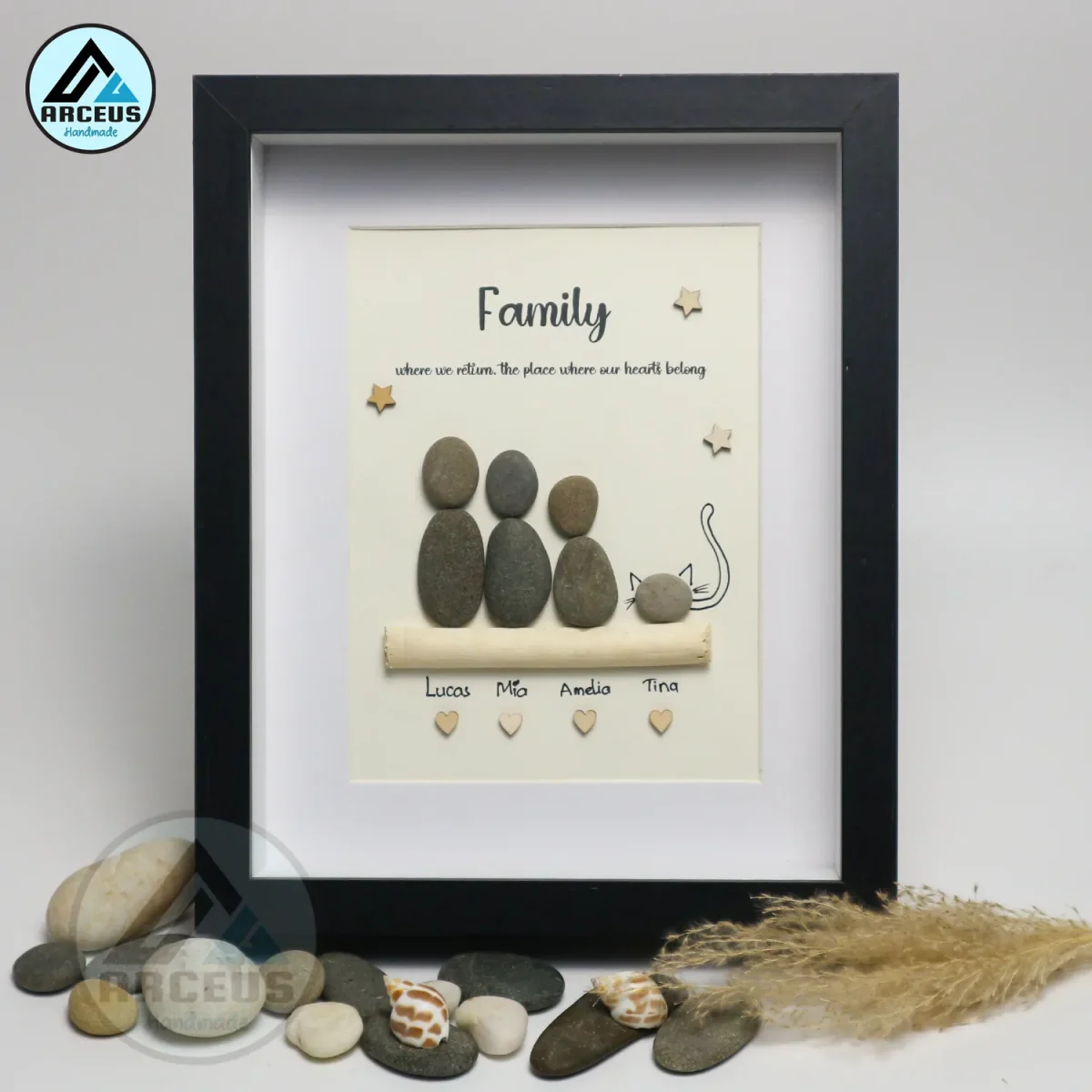 Personalised Family Pebble Art, Family Is Everything Pebble Art, Gift for Family, Gift Friends, New Home Gift Pebble Frame, Pebble Art Gift - Image 4