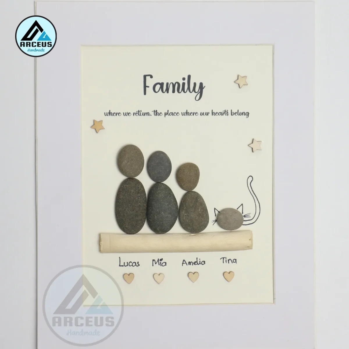 Personalised Family Pebble Art, Family Is Everything Pebble Art, Gift for Family, Gift Friends, New Home Gift Pebble Frame, Pebble Art Gift - Image 2