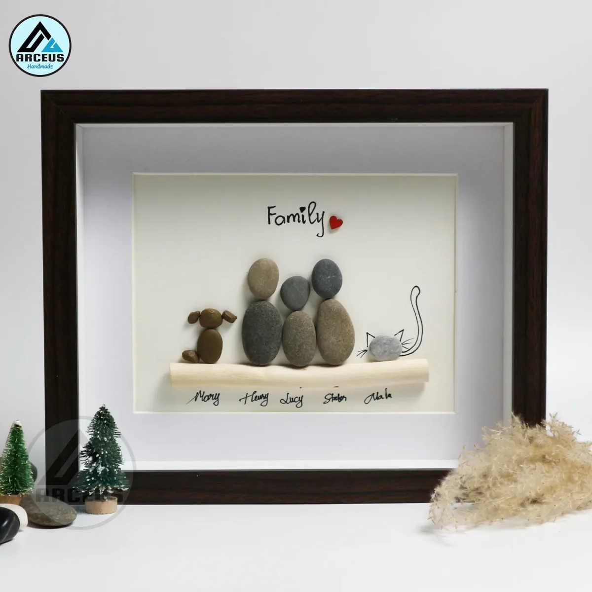 Personalised Family Pebble Art, Family Where We Return Pebble Art, Family Gift, Home With Pet Pebble Frame, Pebble Art Gift - Image 6