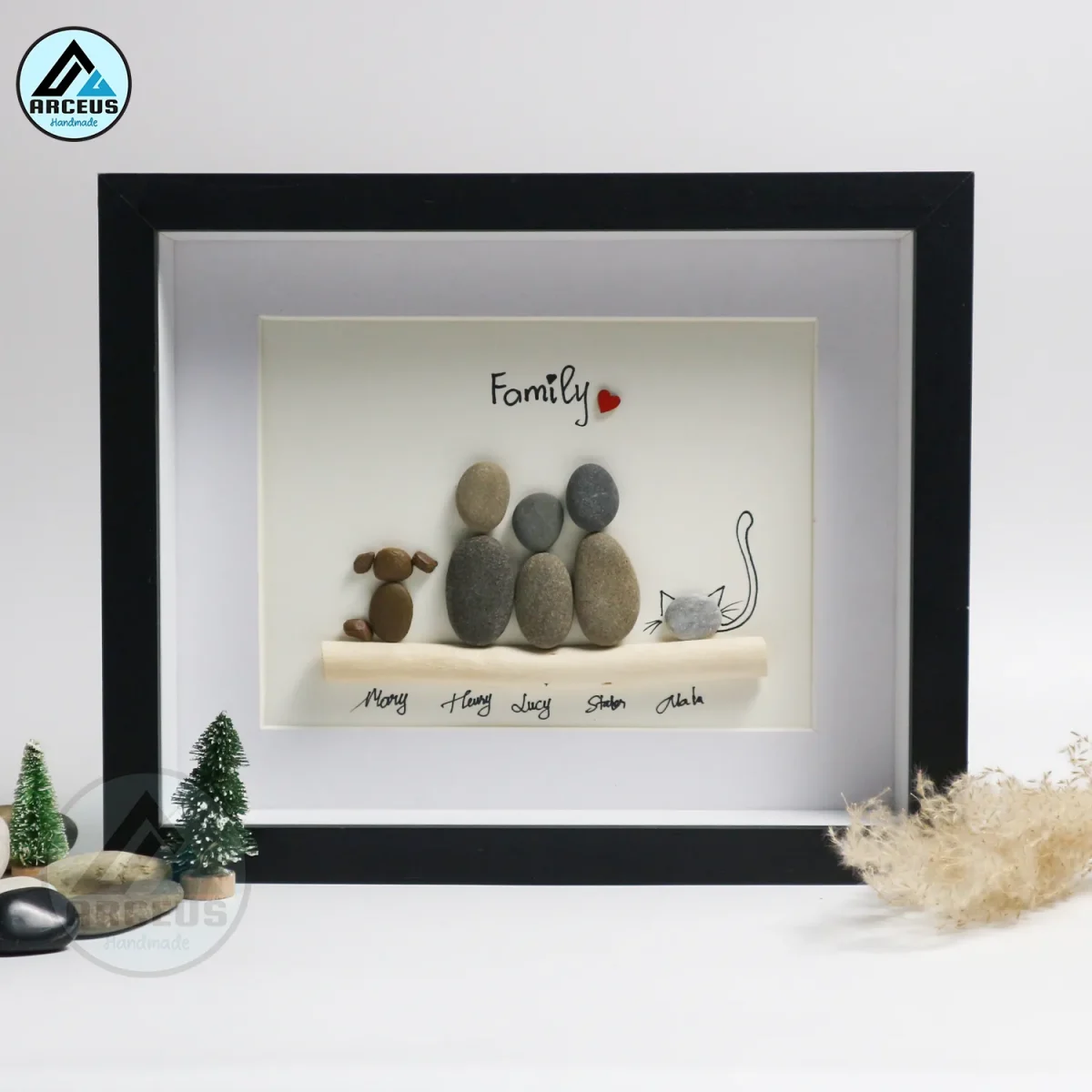 Personalised Family Pebble Art, Family Where We Return Pebble Art, Family Gift, Home With Pet Pebble Frame, Pebble Art Gift - Image 5