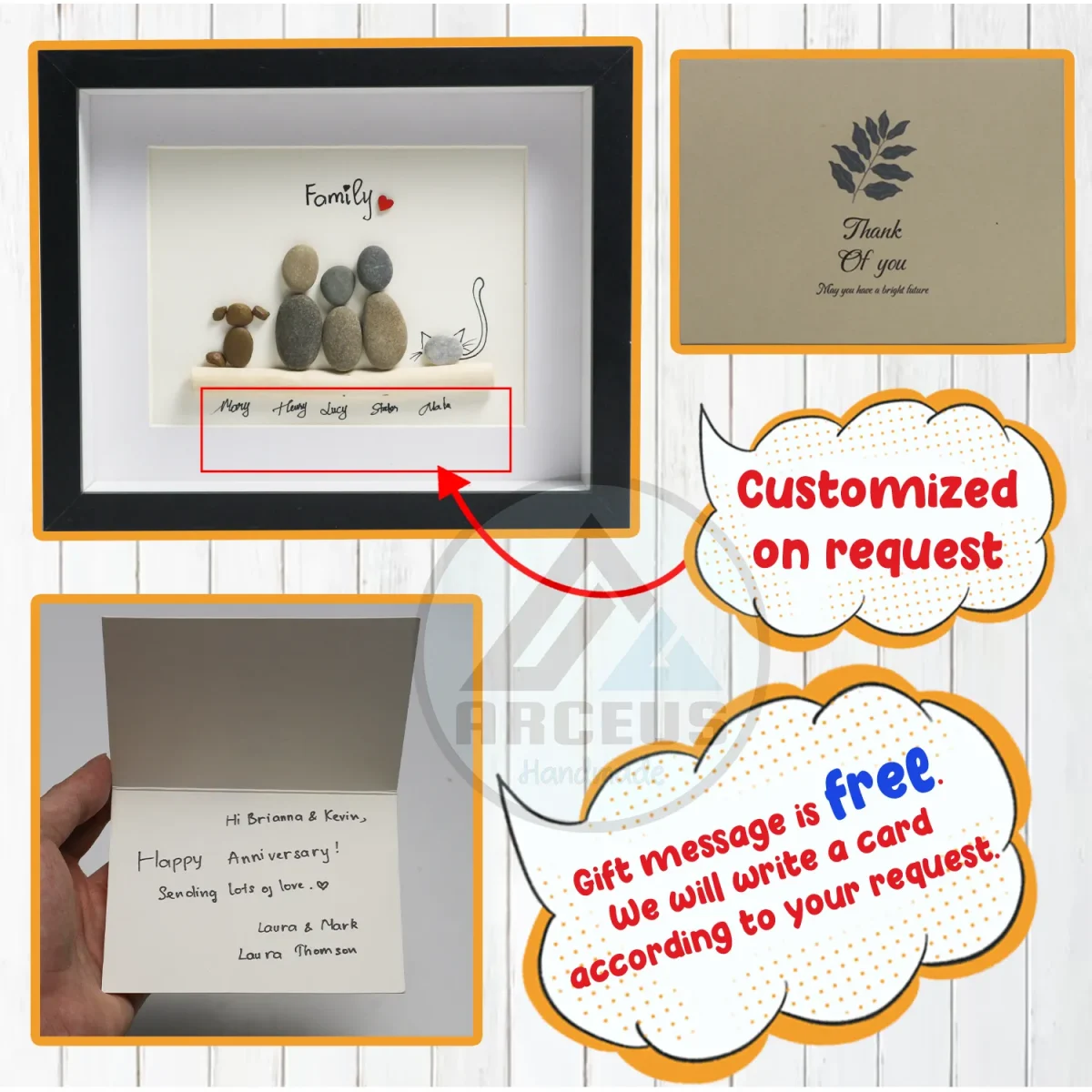 Personalised Family Pebble Art, Family Where We Return Pebble Art, Family Gift, Home With Pet Pebble Frame, Pebble Art Gift - Image 3