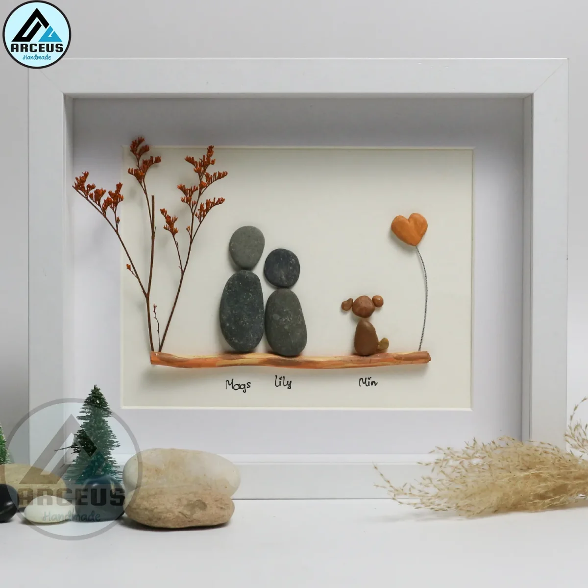 XNJPG AMZ00127-2 Personalised Couple and Dog Pebble Art, Gift for Wedding, Bird Bridal Shower Engagement, Pebble Art Gift, Pebble Painting, Pebble Art Gift - Image 1