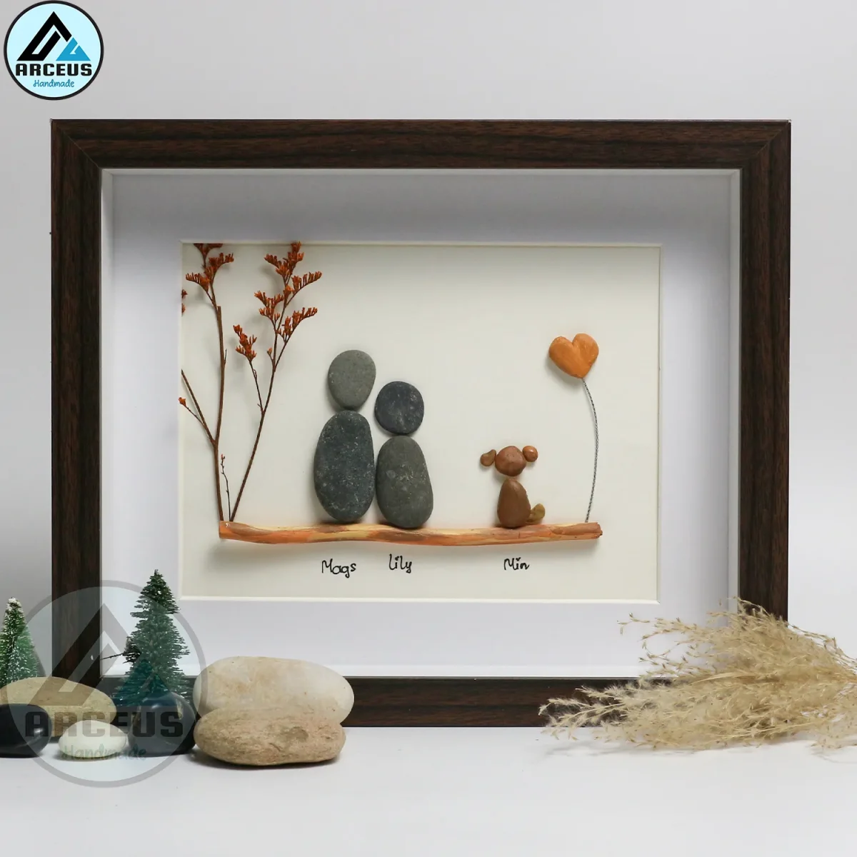Personalised Couple and Dog Pebble Art, Gift for Wedding, Bird Bridal Shower Engagement, Pebble Art Gift, Pebble Painting, Pebble Art Gift - Image 6