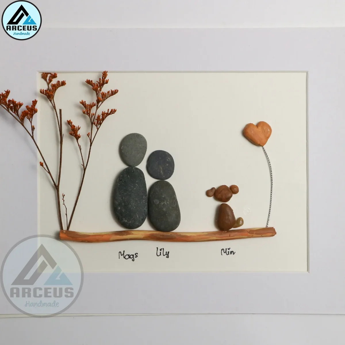 Personalised Couple and Dog Pebble Art, Gift for Wedding, Bird Bridal Shower Engagement, Pebble Art Gift, Pebble Painting, Pebble Art Gift - Image 2