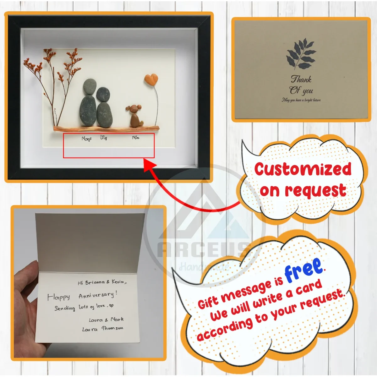 Personalised Couple and Dog Pebble Art, Gift for Wedding, Bird Bridal Shower Engagement, Pebble Art Gift, Pebble Painting, Pebble Art Gift - Image 3