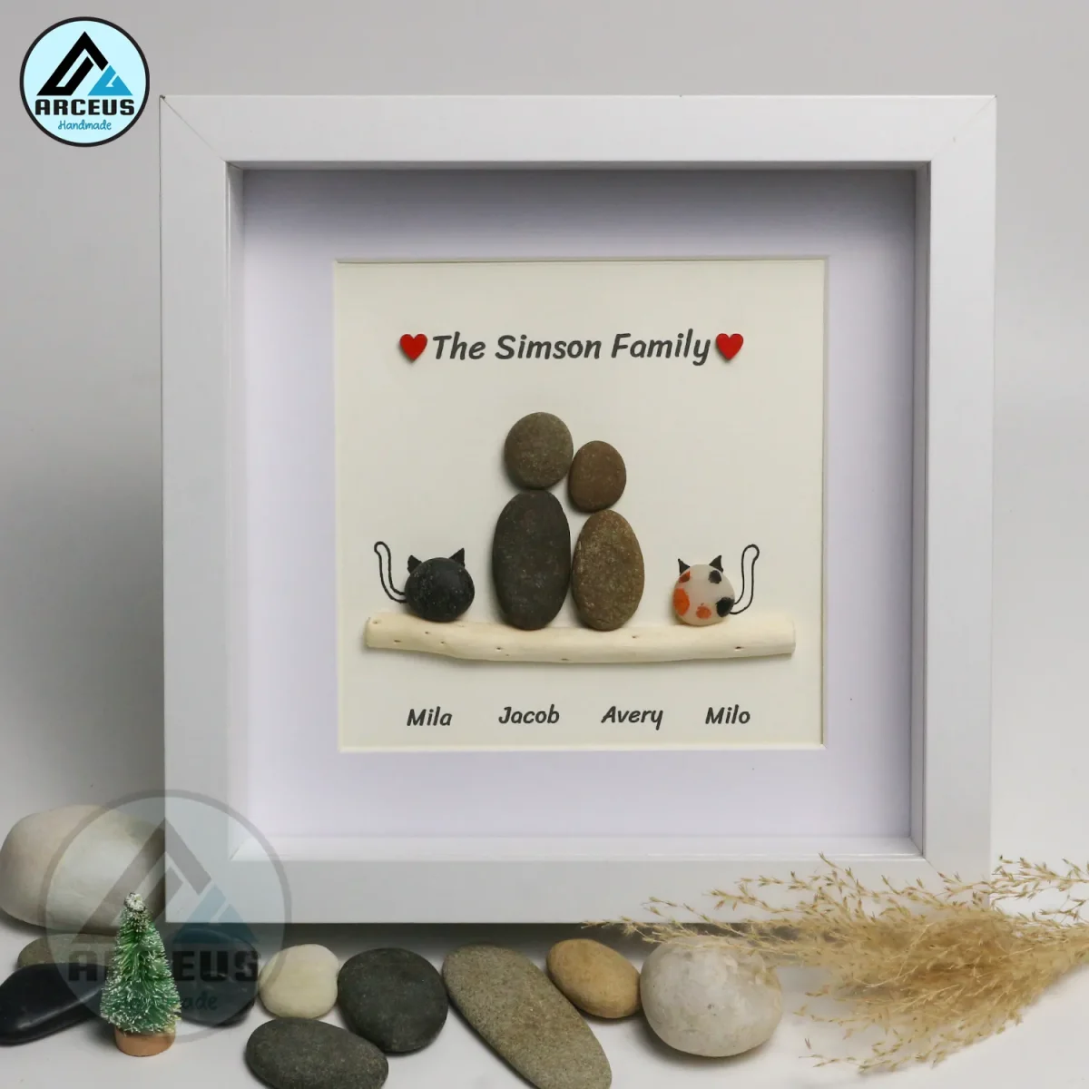 Personalised Couple and Cats Pebble Art, Gift for Wedding, Bird Bridal Shower Engagement, Pebble Art Gift, Pebble Painting, Pebble Art Gift - Image 1