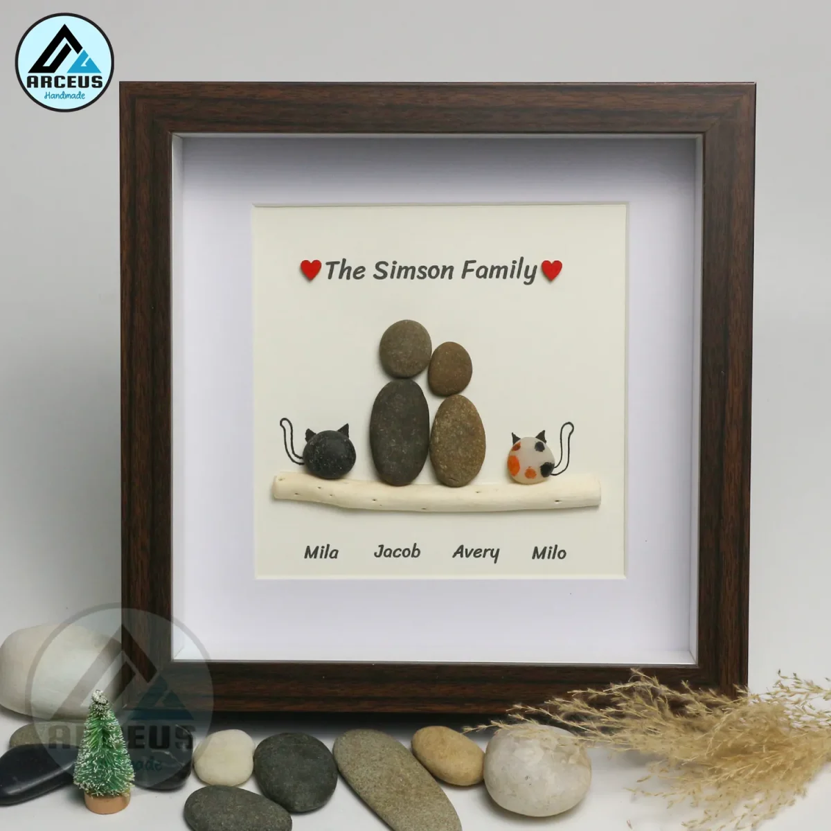 Personalised Couple and Cats Pebble Art, Gift for Wedding, Bird Bridal Shower Engagement, Pebble Art Gift, Pebble Painting, Pebble Art Gift - Image 5