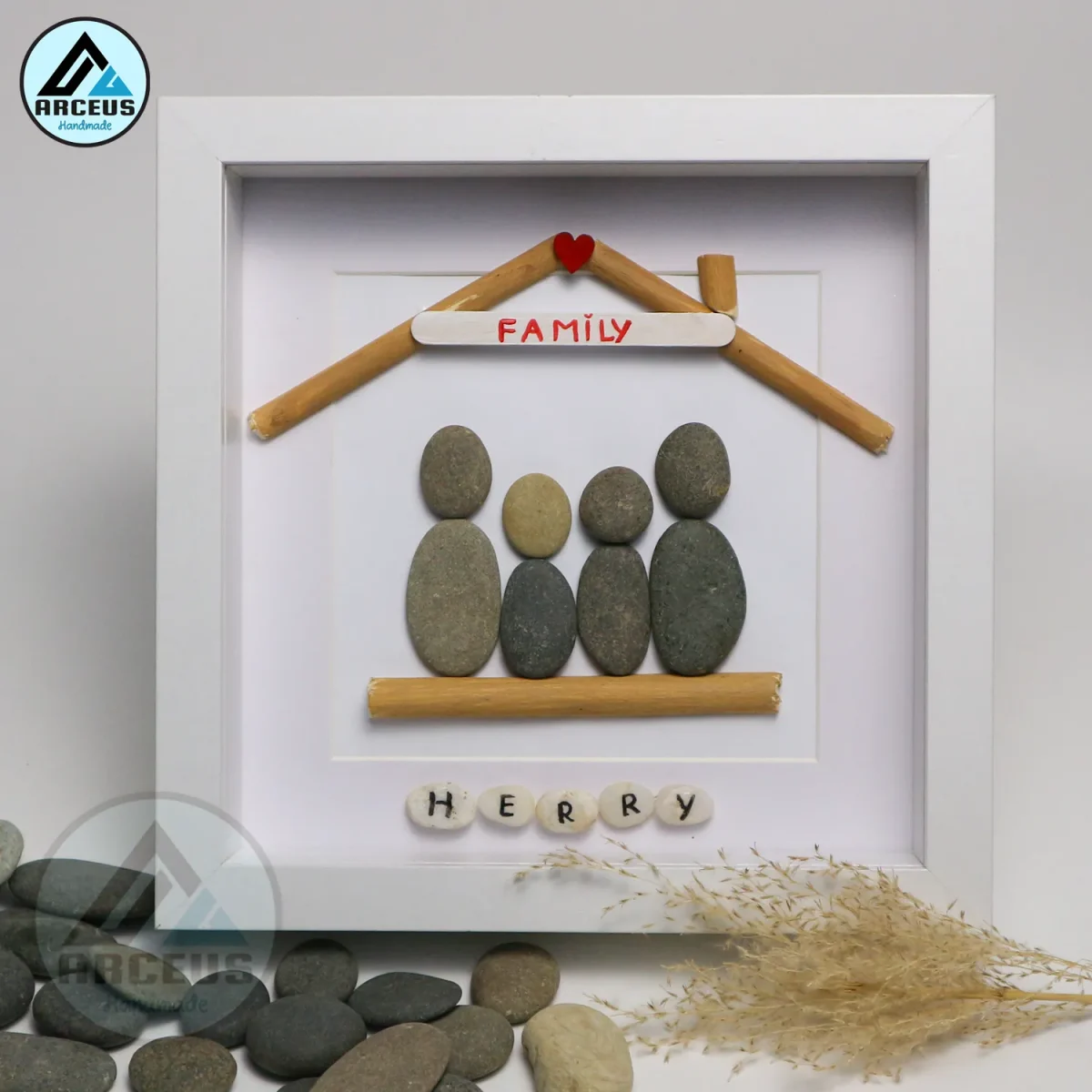 XNJPG AMZ00129-02 Personalized Family Pebble Art, Housewarming Gift Pebble Painting, Custom Pebble Art Family, Gift For Family, New Home Pebble Art Gift - Image 1