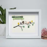 Personalised Family Birds on Branch, Pebble Art Family Picture, With Birds Framed Wall, New Home Gift, Pebble Art Gift, Pebble Frame