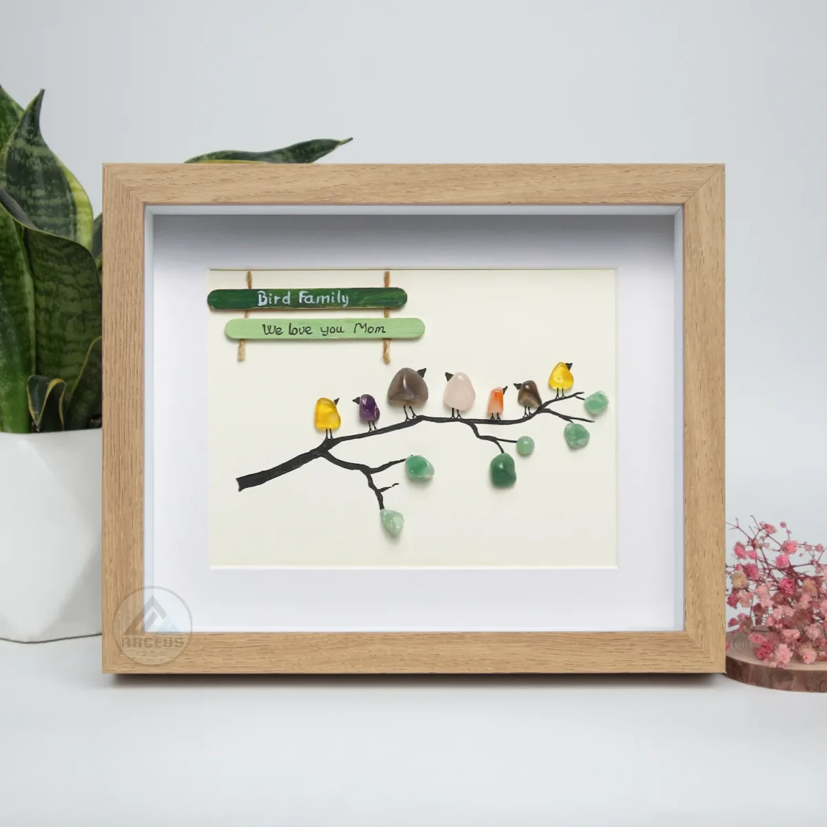 Personalised Family Birds on Branch, Pebble Art Family Picture, With Birds Framed Wall, New Home Gift, Pebble Art Gift, Pebble Frame - Image 5