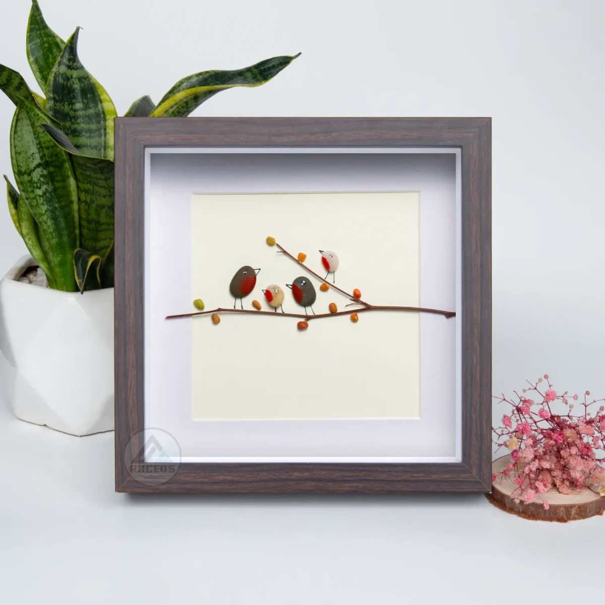 Personalised Bird Family Pebble Art, Pebble Art Family Picture, Gift for Wife, With Birds Framed Wall, New Home Gift, Family of Three Gift - Image 5